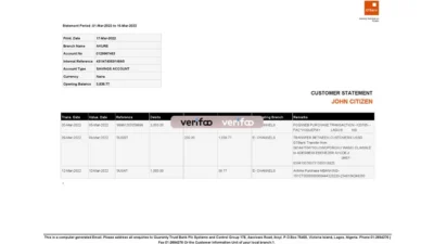 Nigeria Guaranty Trust Bank (GTBank) Savings Account Statement Word And PDF Template