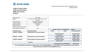 Malaysia Affin Bank Statement Template