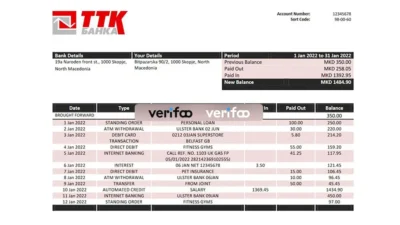 Macedonia TTK bank statement template