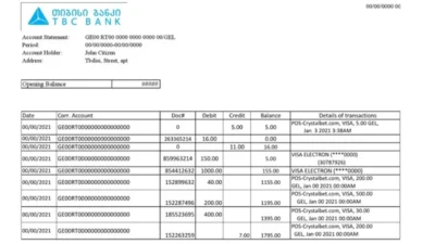 Georgia TBC Bank statement easy to fill template