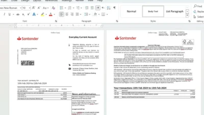 United Kingdom Santander Bank Statement Word And Pdf Template Version2024