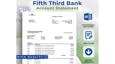 FiFTH Thid Personal Bank Statement Template