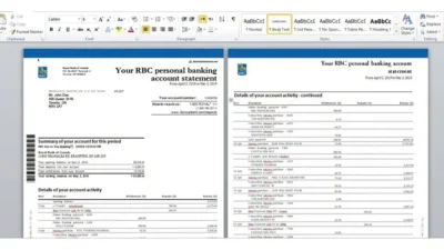 Canada RBC Bank Statement Editable Template in word format