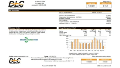 USA Pennsylvania Duquesne Light Company DLC Utility Bill Word And PDF Template