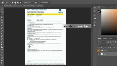 United Kingdom Aviva Certificate of Motor Insurance PSD Template
