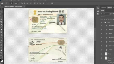 India driving license PSD template with fonts