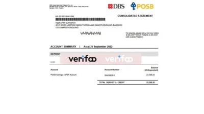 Tahailand DBS Bank Statement Template in word And PDF Format