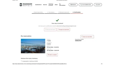 Germany Radisson Hotel Booking Confirmation Word And PDF Template