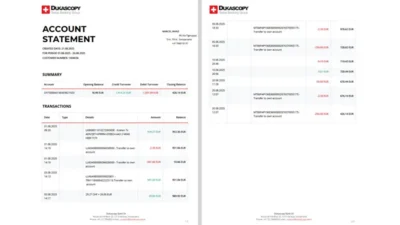 Switzerland DUKASCOPY Swiss Banking Group Account Statement Template in word and pdf format