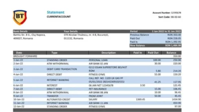 Romania Banca Transilvania Bank Statement Excel And PDF Template