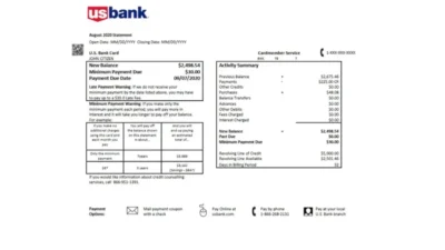 USA U.S. Bank Credit Card Statement Template