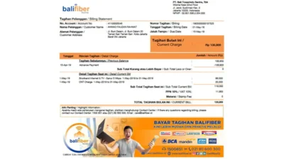Indonesia Bali Fiber Utility Bill Template in word and pdf format