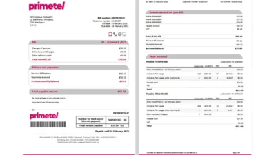 Cypriot telecommunications company Utility Bill Template in Word And PDF Format