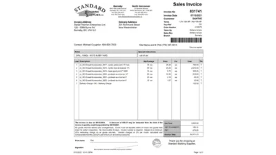 Canada Standard Building Supplies Sales Invoice Word And PDF Template