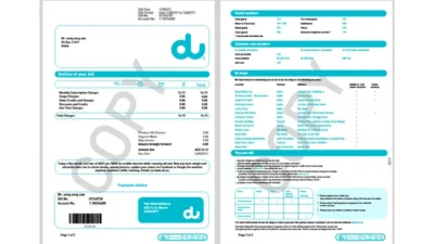 United Arab Emirates du Bill Template in word and pdf format