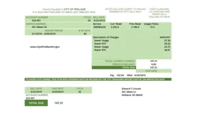 USA Michigan Water Utility Bill Word And PDF Template