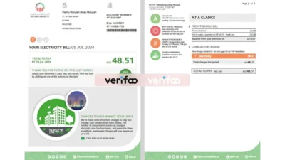 UAE Company Electricity Bill Template in word and pdf format