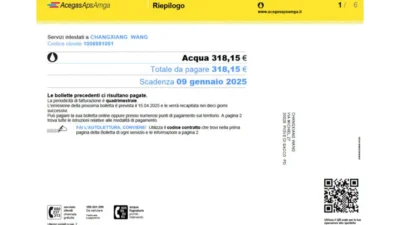 Italy AcegasApsAmga Integrated Water Service Bill Template in word and pdf format