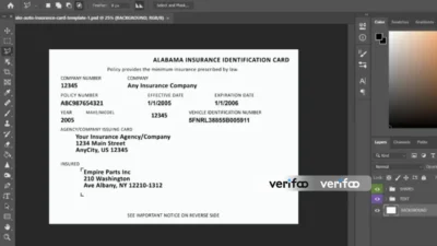 Alabama Insurance Identification Card PSD Template