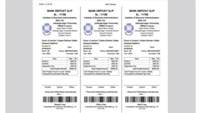 Bangladesh IBA-JU WMBA Program Bank Deposit Slip and Receipt Template