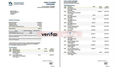 USAA Bank Checking Statement Template in word and pdf format