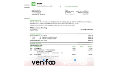 TD bank Statement Template