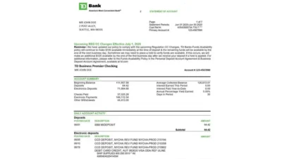 TD Bank Statement (USA)