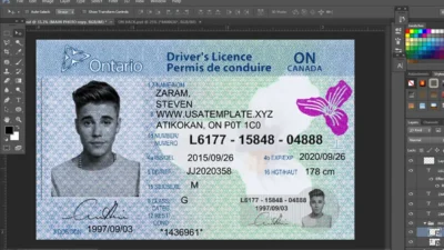 Canada Ontario driving license template in PSD format