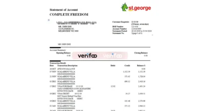 St George Bank Statement Template (Australia Proof of Balance)