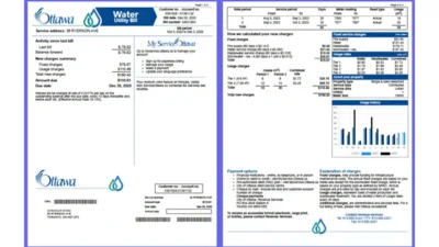 Canada City of Ottawa Water Utility Bill Template in word and pdf format