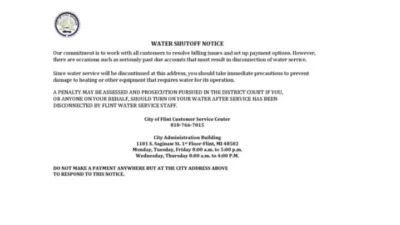 USA City Of Flint Michigan Water Utility Bill shutoff Notice Word And PDF Template (Version 3)