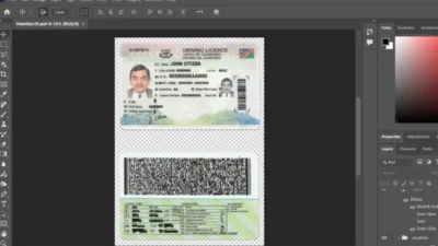 Namibia driving license Photoshop template