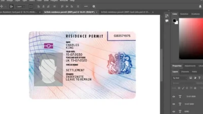 United Kingdom biometric residence permit BRP card PSD Template