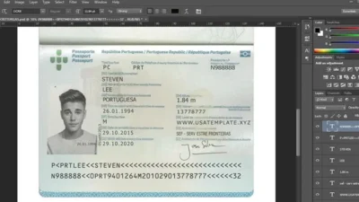 Portugal passport template in PSD format, (2021- present)