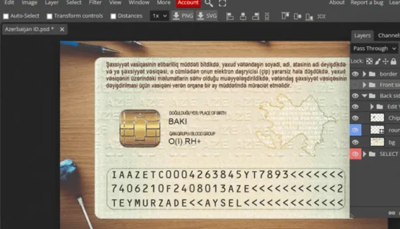 Azerbaijan id card in Psd template