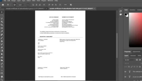 canada certificate of naturalization PSD Template 2025