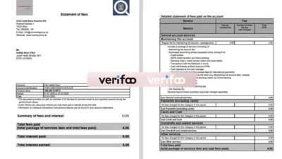 Austria UniCredit Bank Austria Statement of fees Template in word and pdf format
