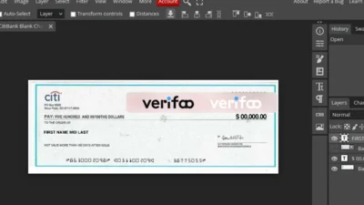 Citibank Blank Cheque PSD template