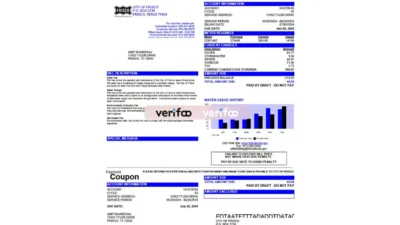 United States City of Frisco Utility Bill Template in word and pdf format