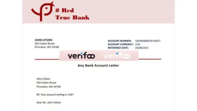 red true bank universal multipurpose bank account reference letter template in Word and PDF format