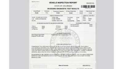 Colorado Vehicle Inspection Report and Emissions Certificate Template in word and pdf format