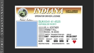 Indiana Drivers License Template In PSD Format V1