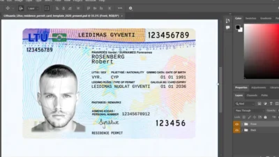 Lithuanian residence permit Card PSD Template