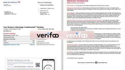 Bank of America Business Advantage Banking Statement Template in word and pdf format