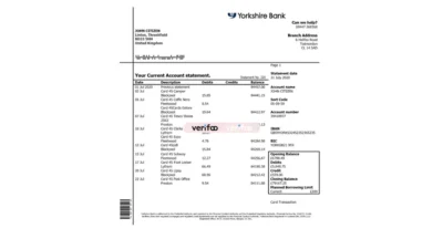 United Kingdom Yorkshire Bank Statement Template