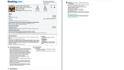 Malaysia Booking Confirmation Template in word and pdf format