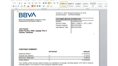 BBAV Bank Statement Word Template