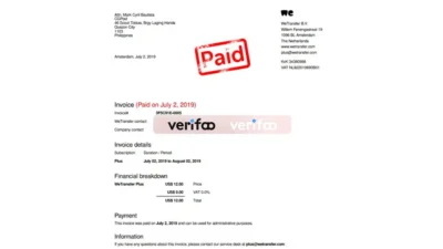 Netherlands WeTransfer Plus Subscription Invoice Template
