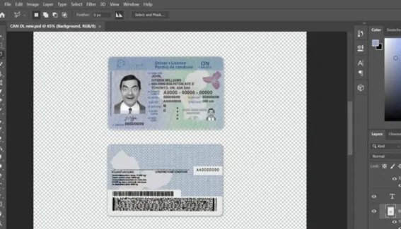 Canada Ontario driving license template in PSD format