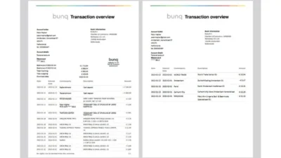 Netherlands bunq Account Statement Template in word and pdf format